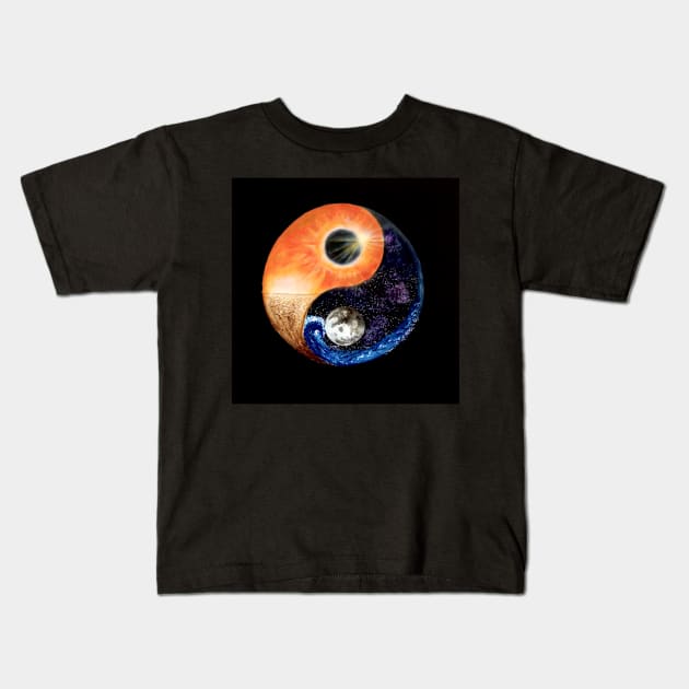 Yin Yang - Sun Moon Day Night Fire Water Kids T-Shirt by monchie